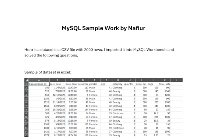 create mysql databases, write queries and clean data